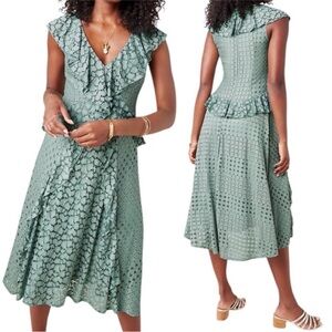 Anthropologie sea-foam green ruffle & lace Midi Dress